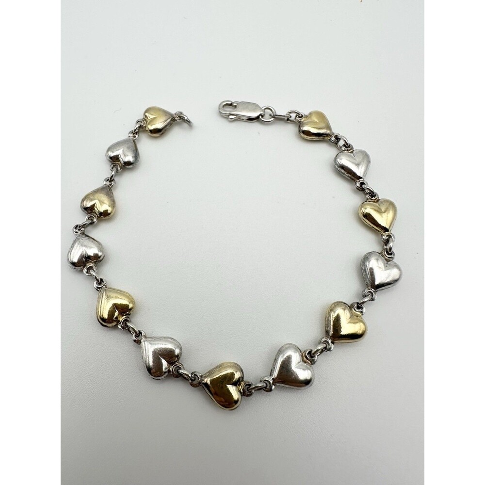 MILOR Italy Gold Over Sterling Silver Puffy Heart Link Bracelet 7.5" Valentine’s